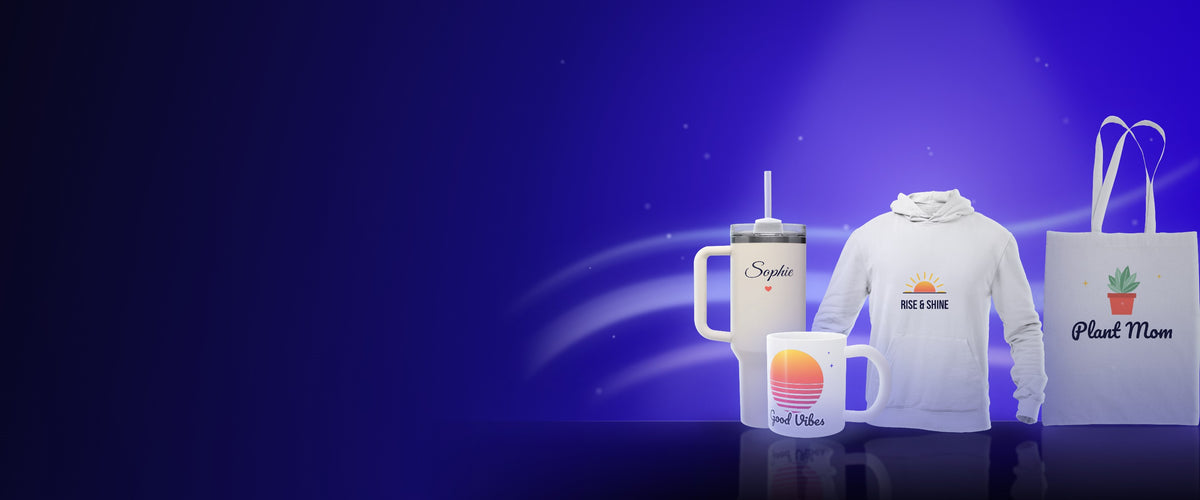 Custom printed tumbler, mug, hoodie and tote bag by Prints Creations